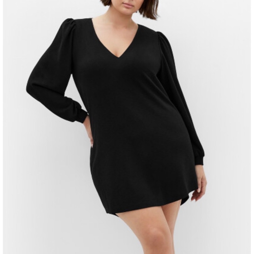 City Chic Quiero Black V-Neck Puff Sleeve Mini Dress Plus‎ Size L 20 NWT